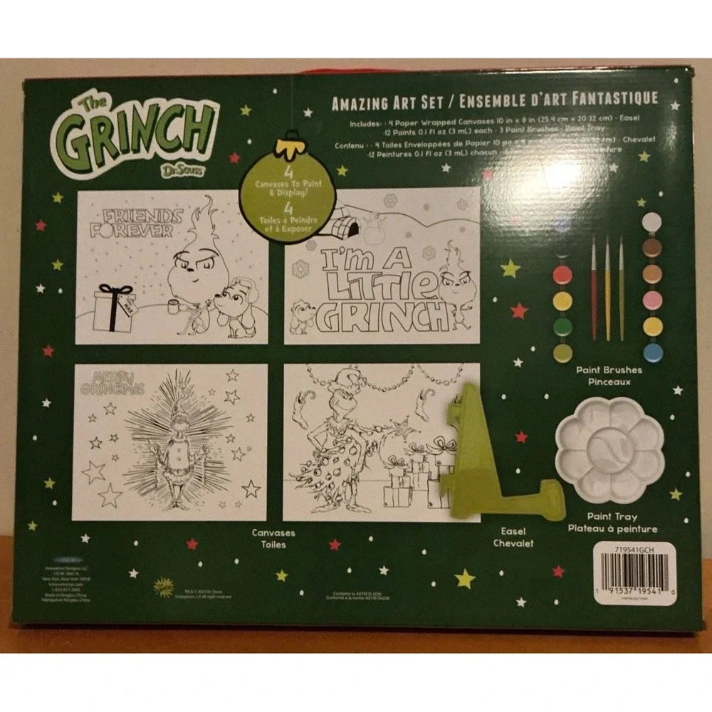 Dr. Suess The Grinch Amazing Art Set, 4 Canvases To Paint, New In Sealed‎ Box